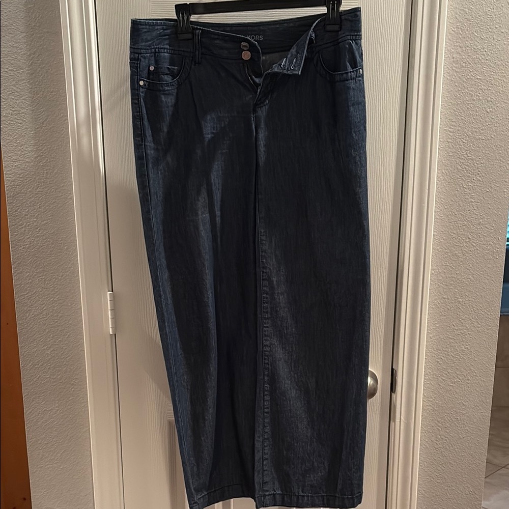 Dark Blue Denim Wide Leg Pants
